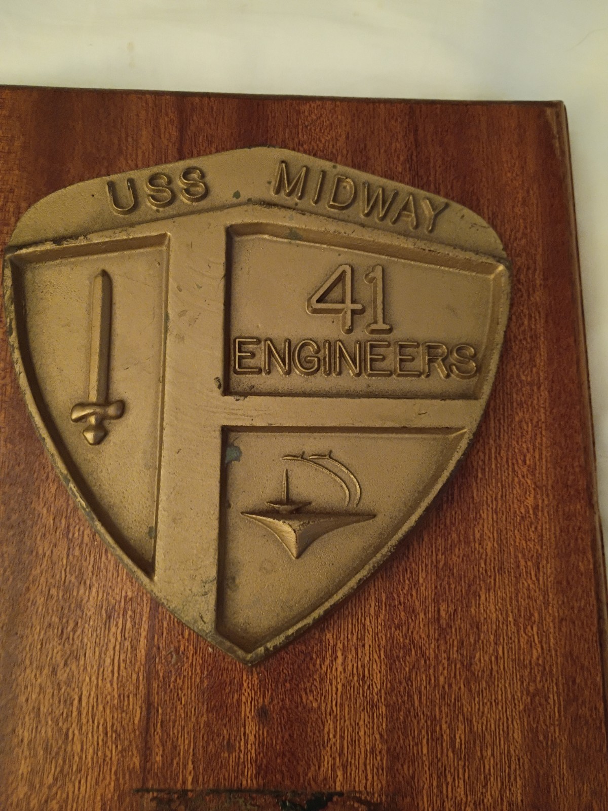 Vintage WW2 US Navy Plaque Midway 41 Engineers Aircraft Carrier Service Plaque 