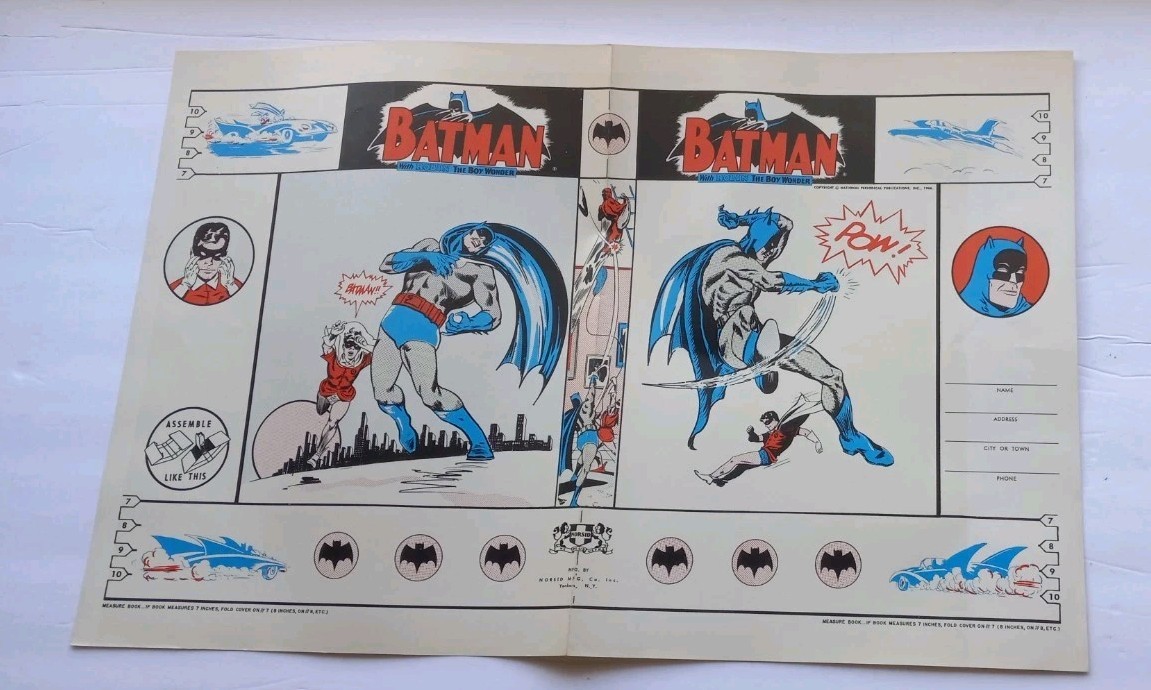 RARE  1966 BATMAN & ROBIN  SCHOOL BOOK COVER - MINT CONDITION