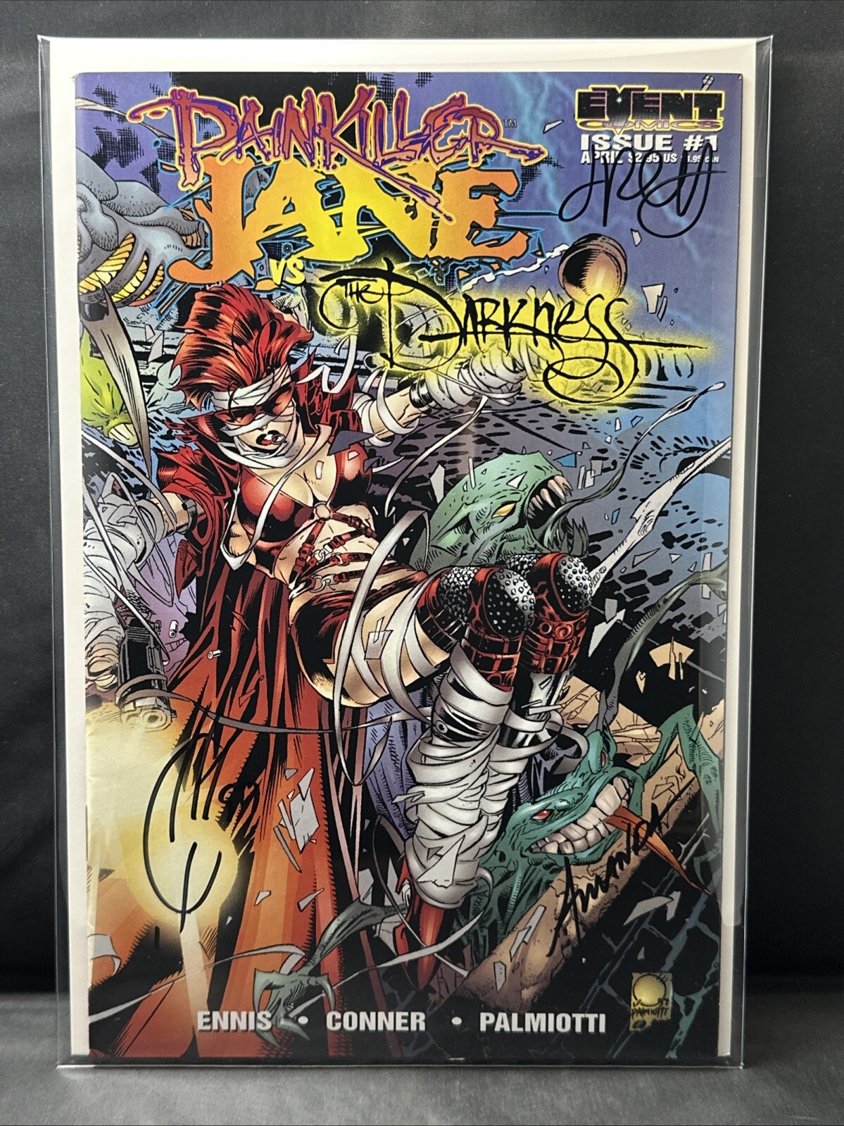 PAINKILLER JANE VS THE DARKNESS #1B ONE-SHOT VARIANT Triple Signed