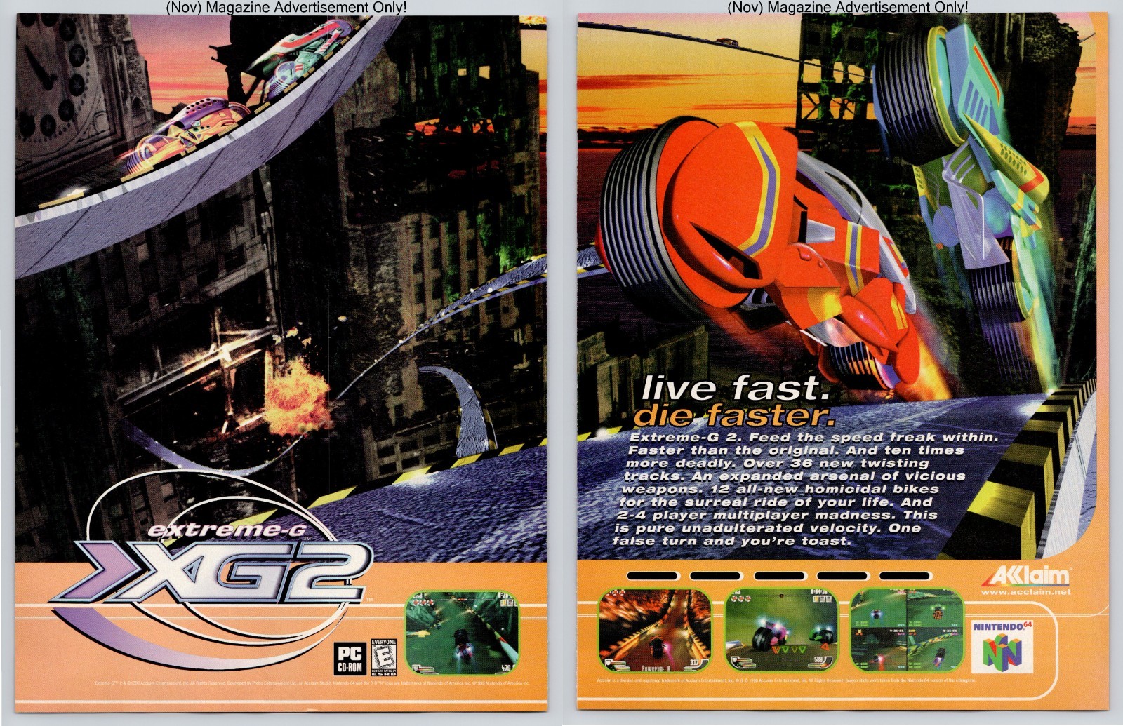 Extreme G 2 Futuristic Racing Nintendo 64 Velocity 1998 2Page Advertisement