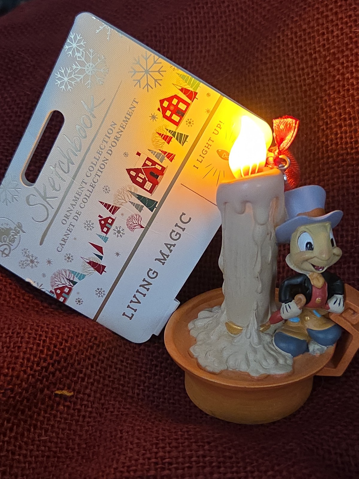 RARE 2019 Disney Store Sketchbook Ornament Jiminy Cricket Light up Candle NWT