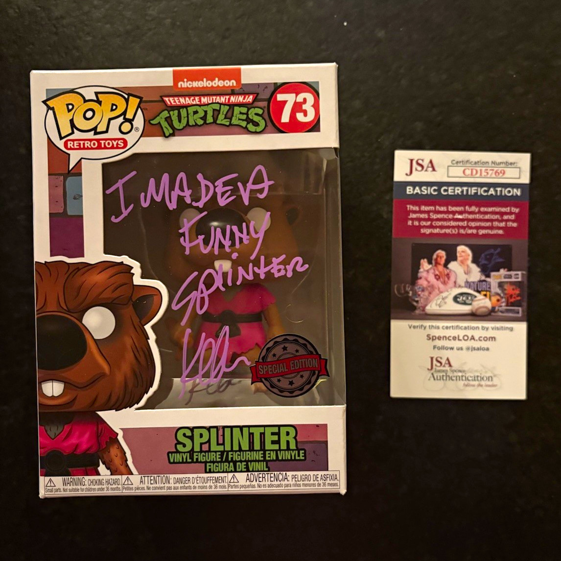 KEVIN CLASH SIGNED AUTOGRAPH SPLINTER FUNKO POP 73 TMNT JSA COA I MADE A FUNNY