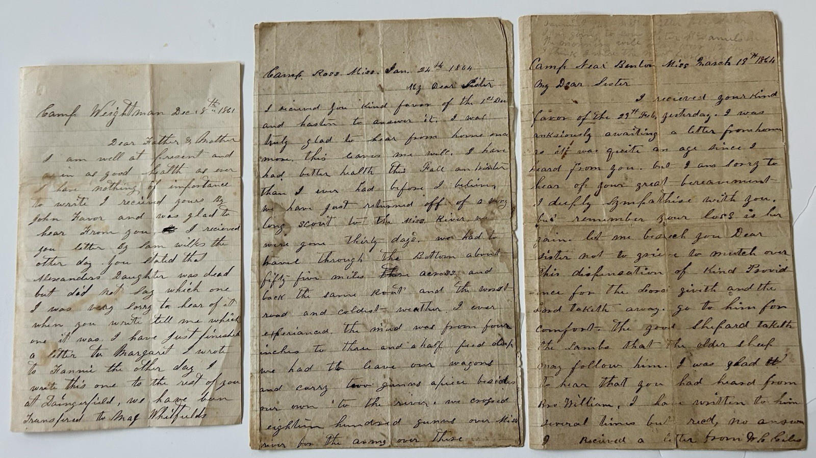 1861-1864 Civil War Letters Lot 27th Texas Cavalry Ross' Brigade Battle Yazoo
