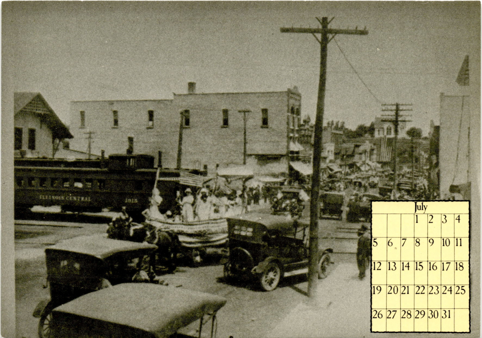 July, 1234, Blanchardville, Wisconsin, Illinois Central railroad car, Postcard