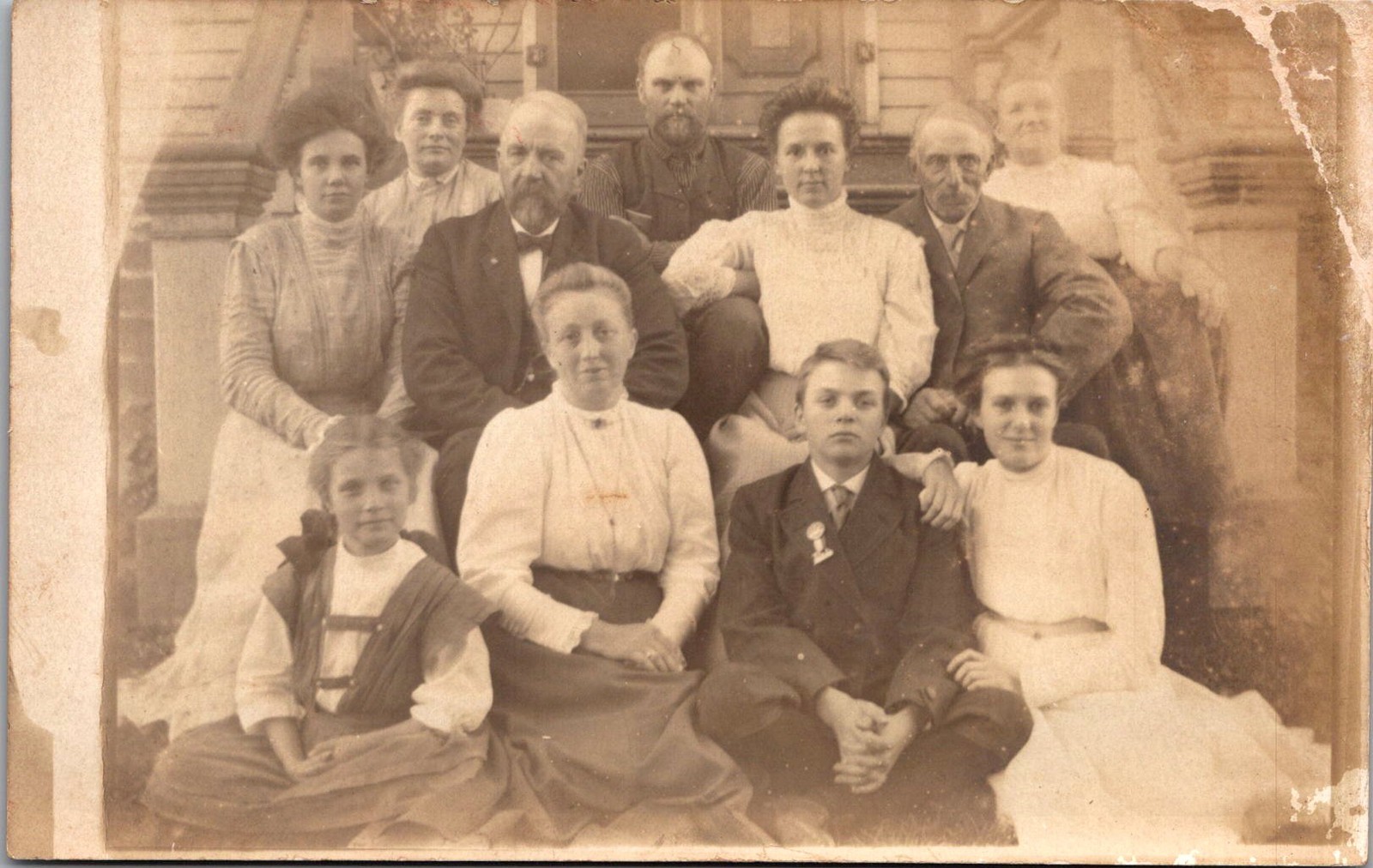 Group Portrait on House Steps RPPC Vintage Postcard 4P24-24