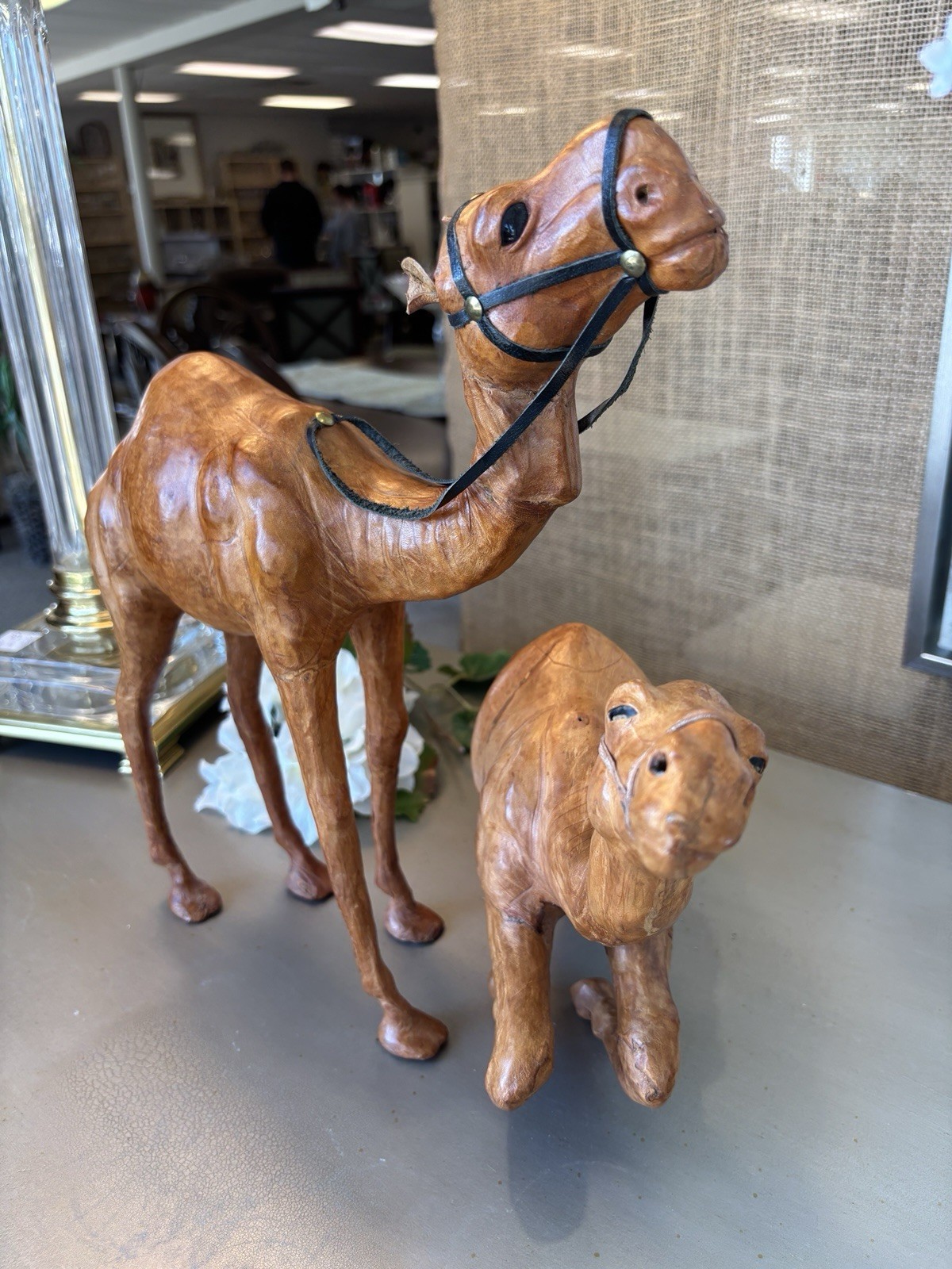 Two Beautiful Tall Handmade Leather Statues
