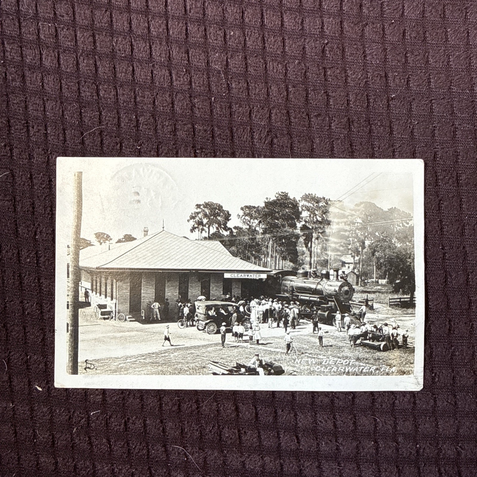 1912 RPPC Clearwater FL New Depot Atlantic Coast Line Train Cars Rare Unique
