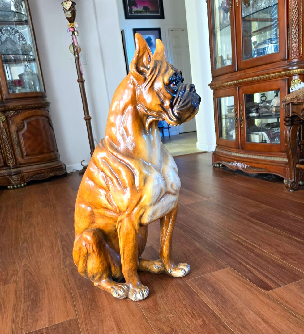 1970’s Large Scale Molded Resin Boxer Dog Statue / Sculpture By Marwal Ind.