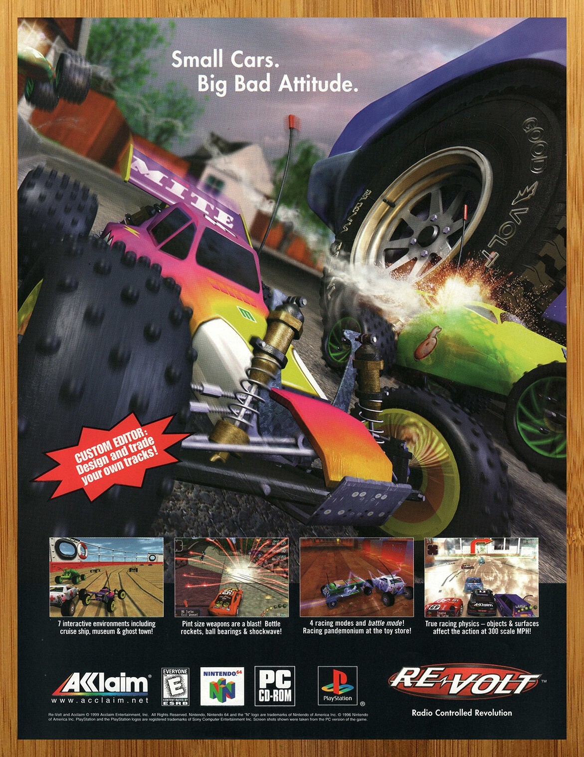 1998 Re-Volt Nintendo 64 N64 Vintage Print Ad/Poster Car Racing Video Game Art