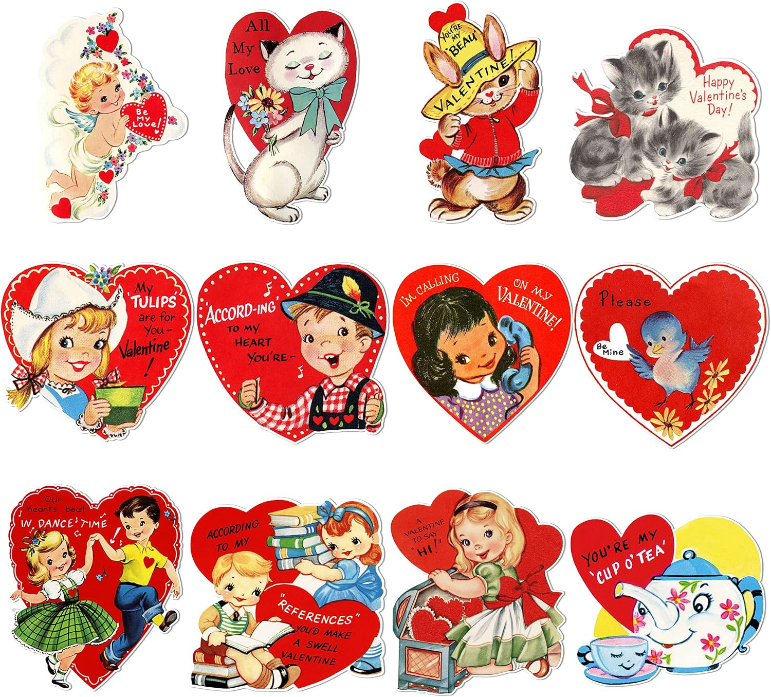 12pc Vintage Valentine's Day Heart Cutouts, Retro Decor