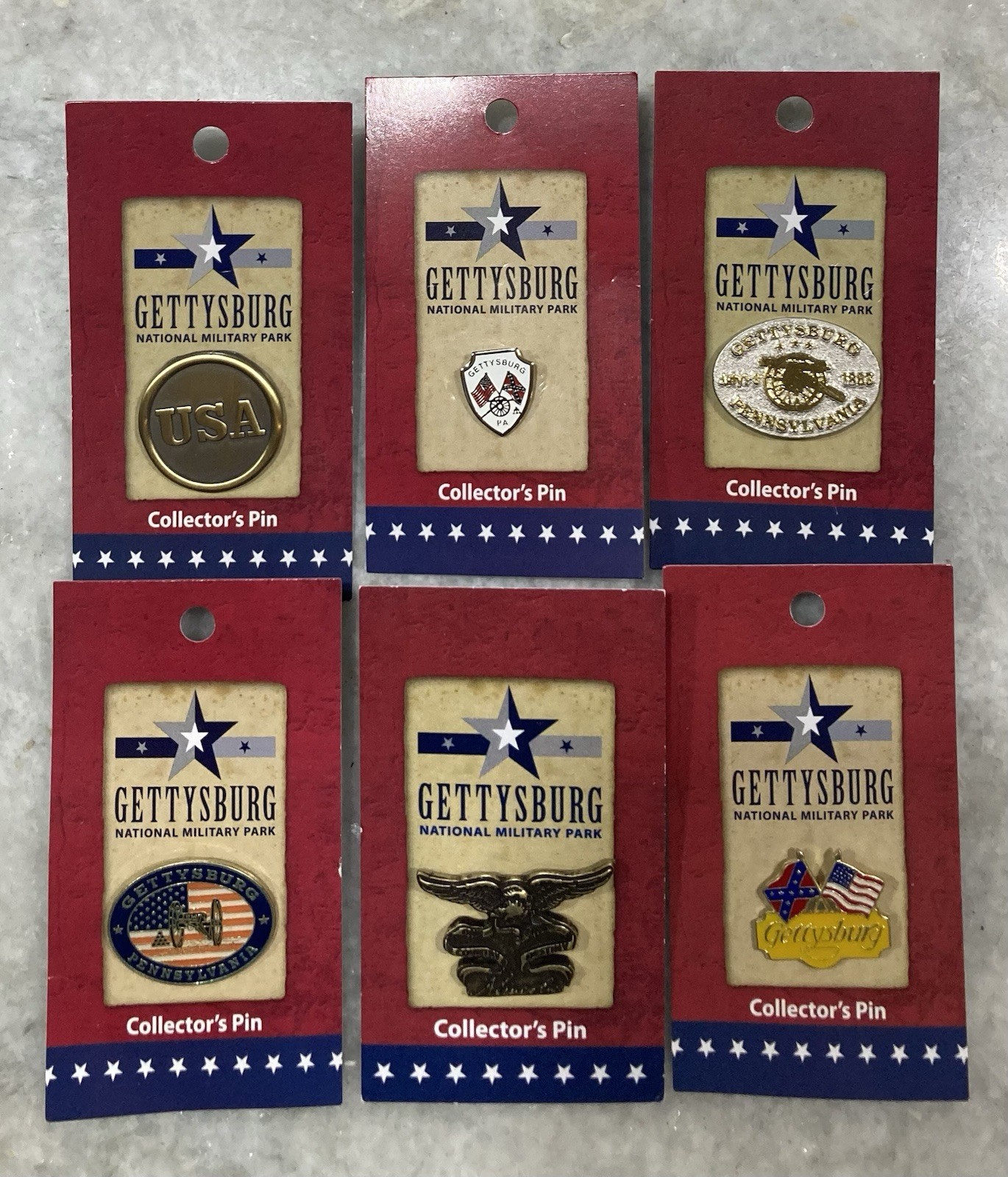 6 Gettysburg National Military Park Crossed Flags Lapel Hat Pin Collector Pins