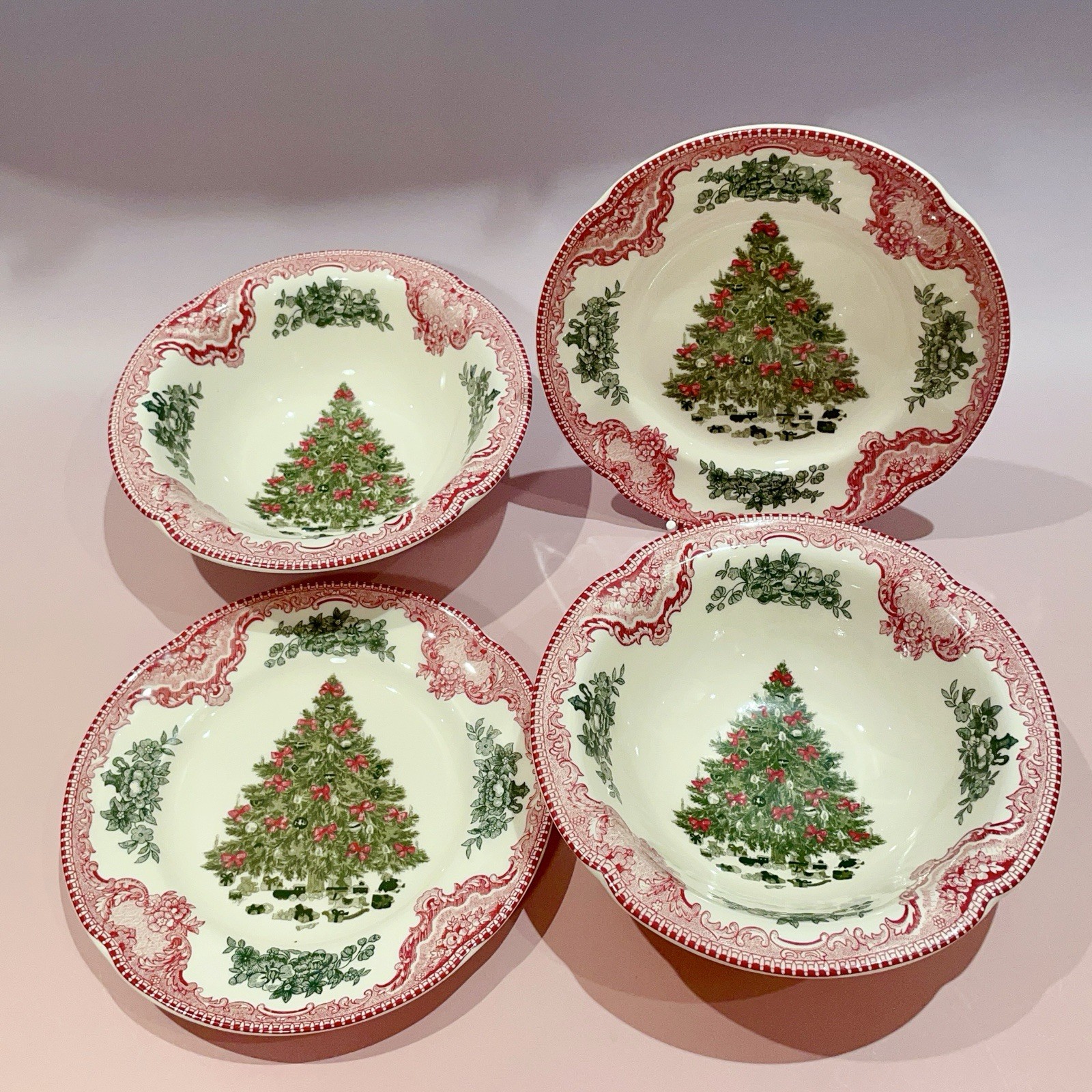 4pc Johnson Brothers Old Britain Castles Pink Desert Bowls & Under Plates
