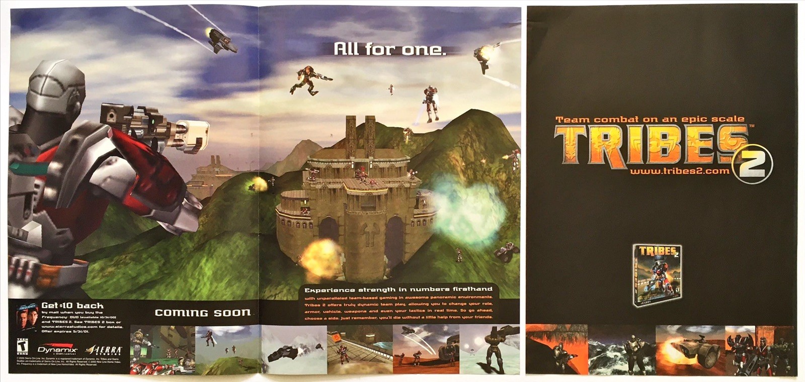 Vintage Foldout Poster 2001 Tribes 2 PC Video Game FPS Original Promo Art