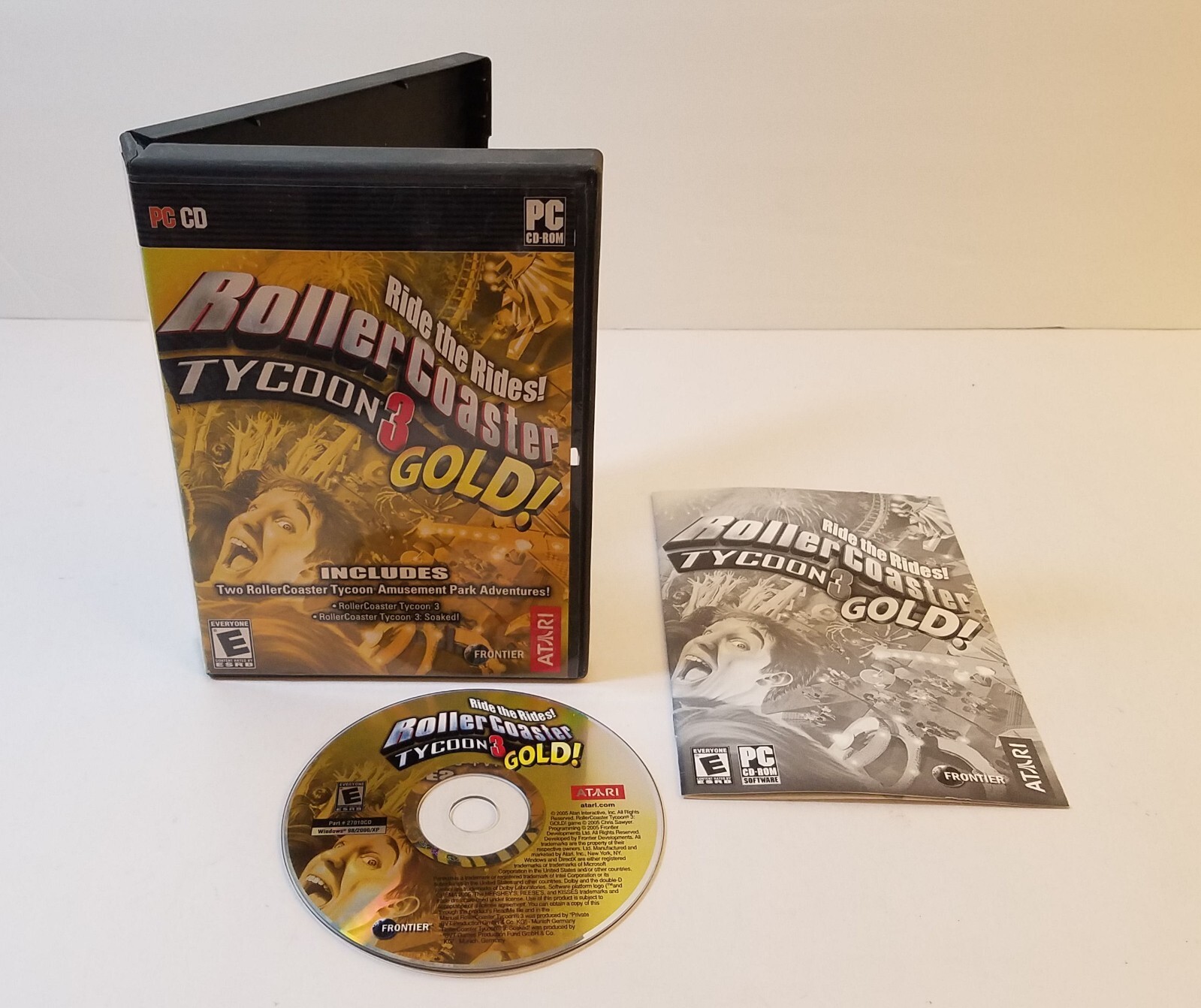 RollerCoaster Tycoon 3 Gold PC CD-ROM Game Atari Soaked Expansion CIB 2005