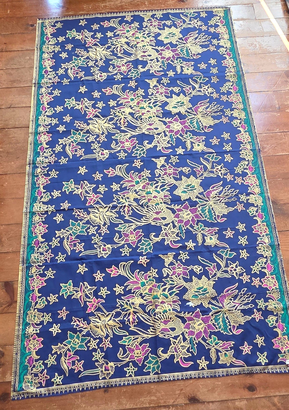 Vintage Indonesian Batik Sarong Fabric Blue Floral Tablecloth 45