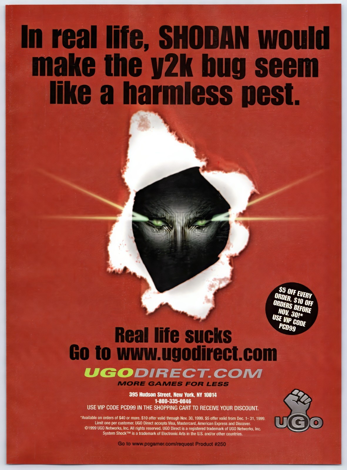 System Shock 2 - PC - Ugo Direct - Vintage Original Print Ad/Poster Promo 1999