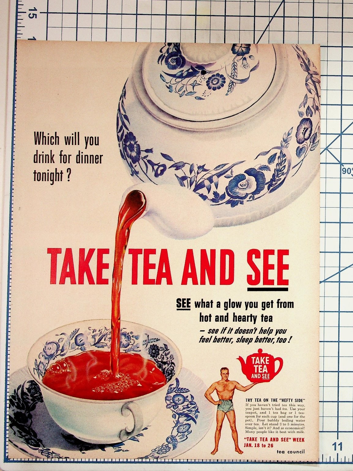 Vintage TAKE TEA AND SEE Ad 1940s 50s Tea Council Magazine Print Ephemera