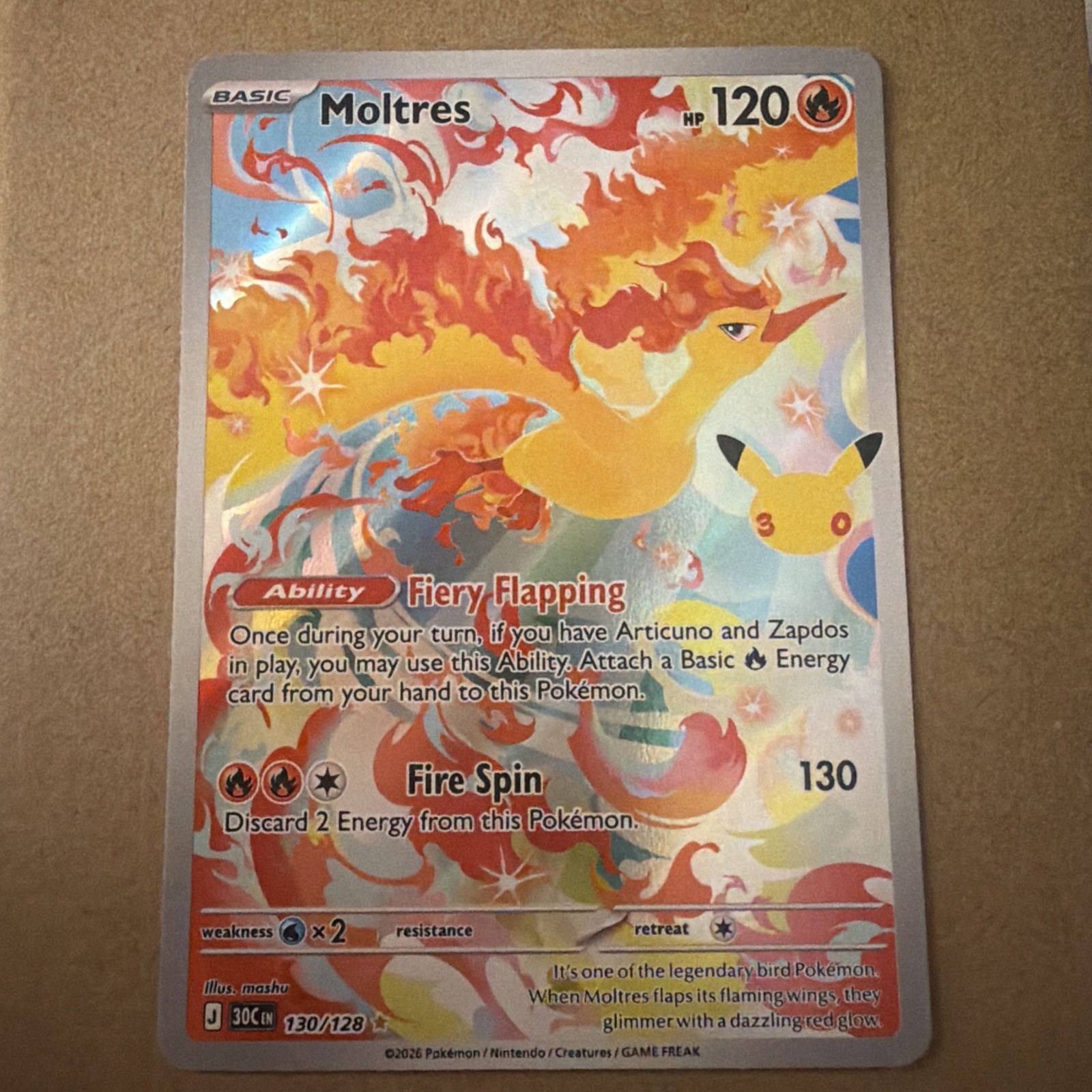 Moltres 130/128 Pokemon 30th Celebration TCG NM Condition