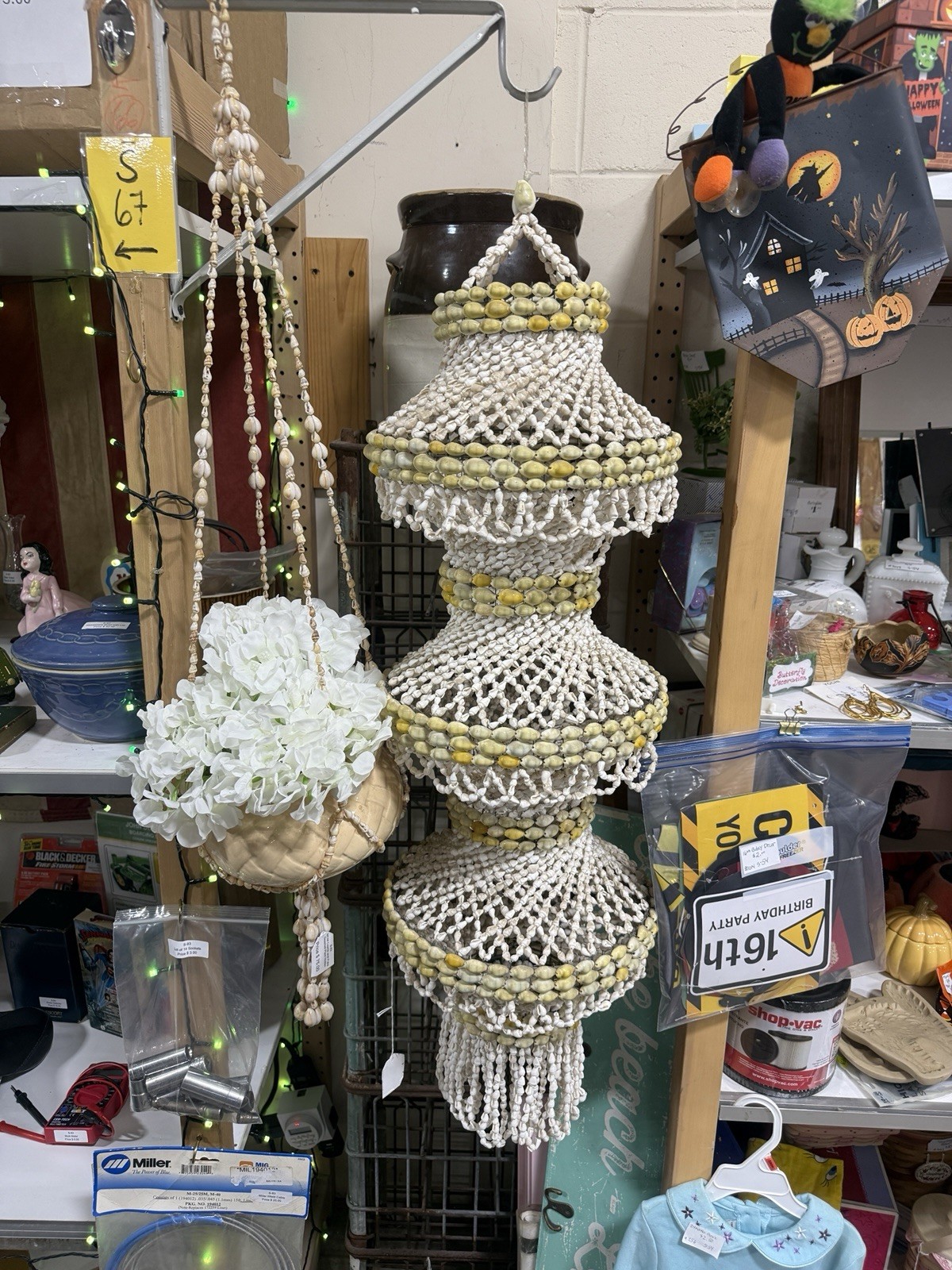 Vintage 1970s Cowrie Puka Shell Chandelier 38” 3 Tier Boho Coastal Hanging Decor
