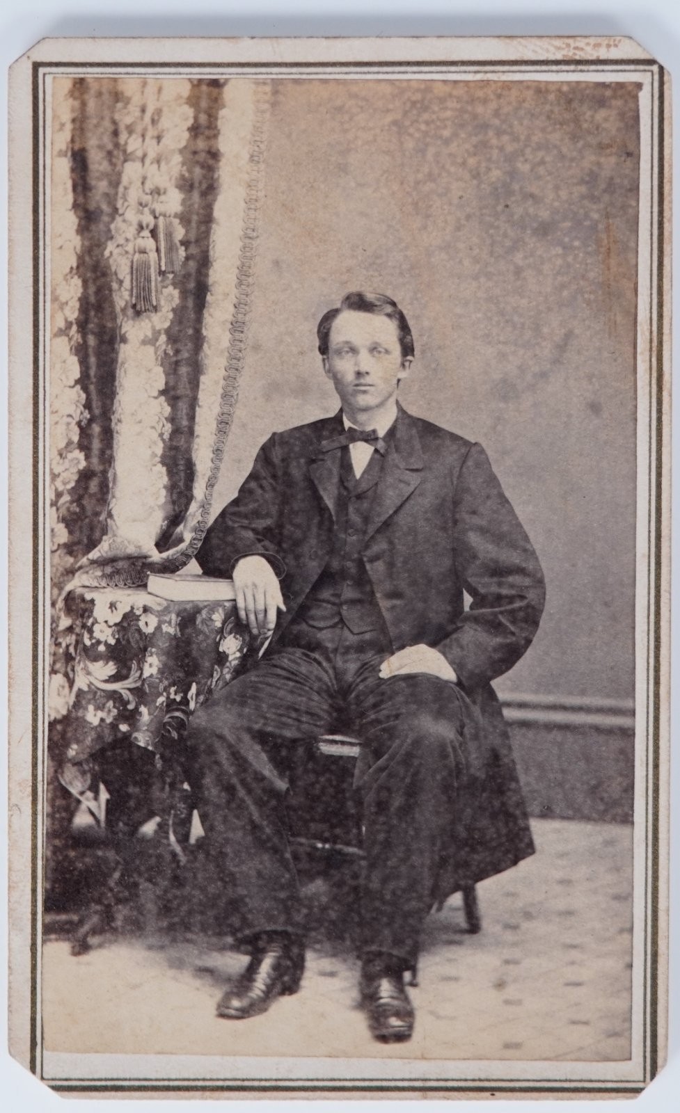 Antique CDV Moses Seated Young Man Bowtie Vest Suit Trenton NJ Photo