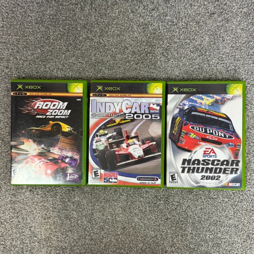 3 Microsoft Xbox Games Room Zoom 2004 Nascar Thunder 2002 & IndyCar Series 2005