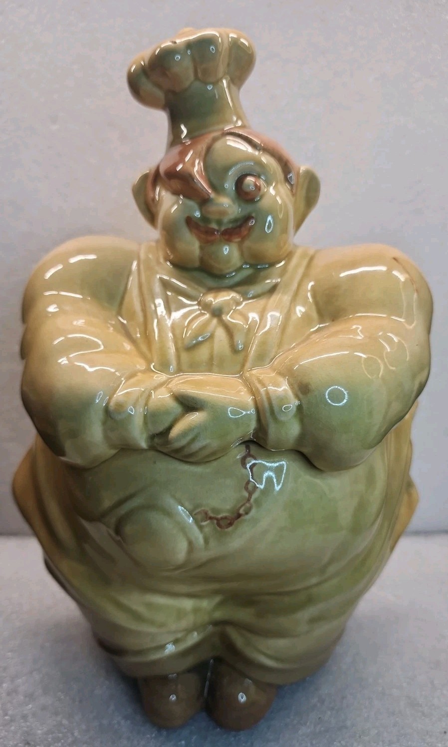 VTG 1940s Red Wing Pottery USA Chef Pierre Cookie Jar Yellow Brown Grannycore