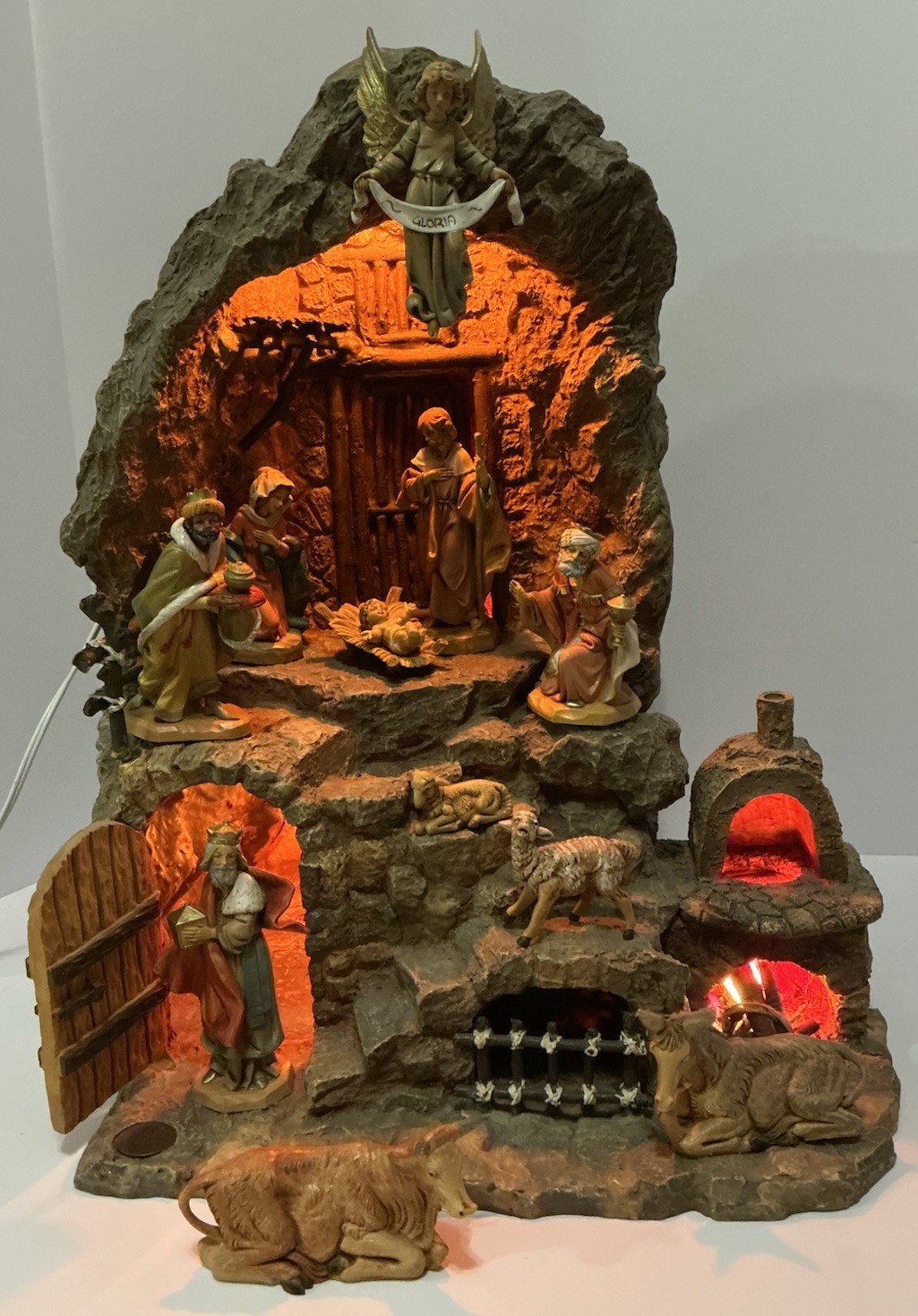 FONTANINI HEIRLOOM LARGE LIGHT UP GROTTO CRÈCHE NATIVITY & FIGURES COMPLETE RARE