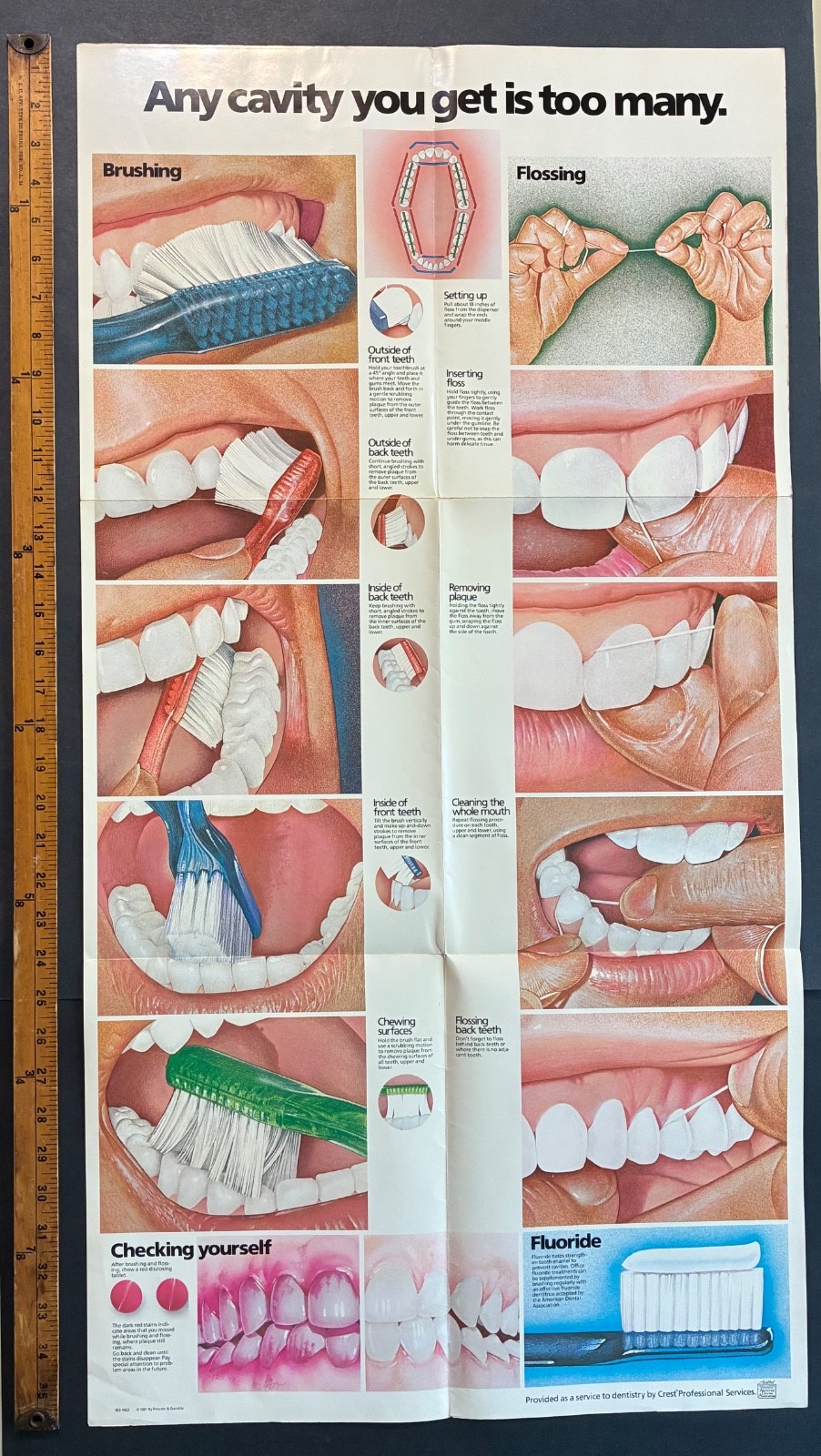 VINTAGE 1981 RARE CREST TOOTHPASTE DENTIST’S OFFICE ADVERTISING POSTER 36” x 19\