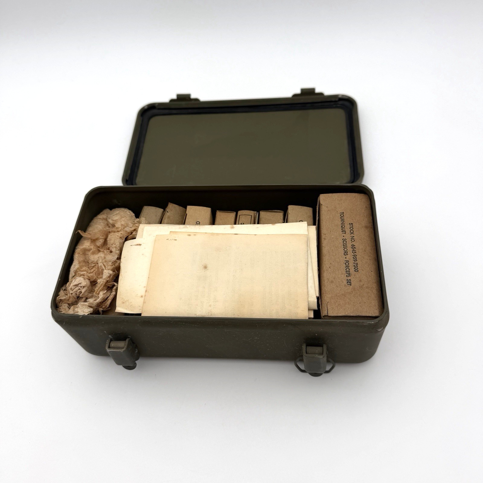 Vintage 1960s Vietnam US Military First Aid Kit 12-Unit with Forceps & Paperwork