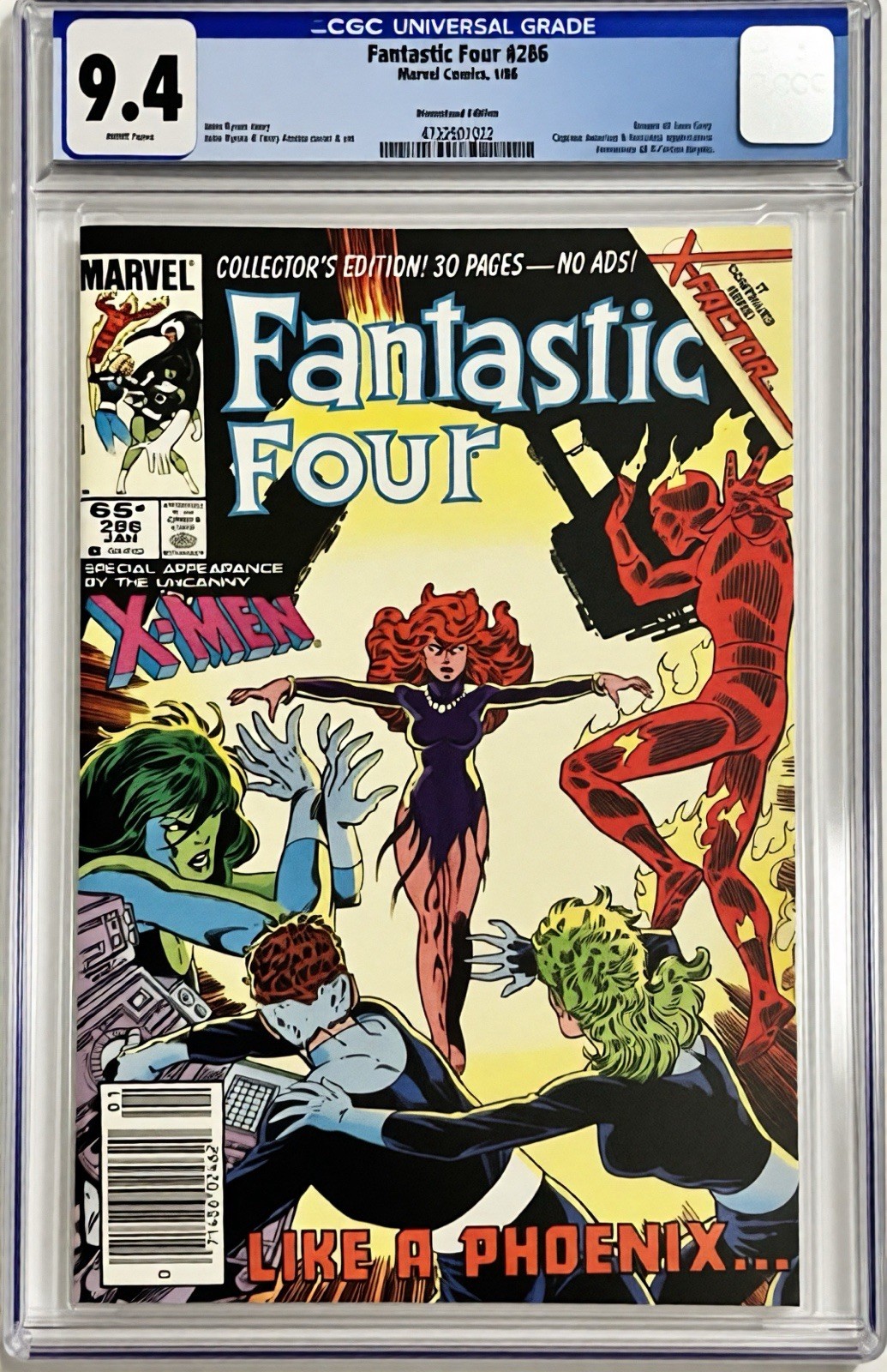 Fantastic Four #286 (Marvel 1986) CGC 9.4 NM - RETURN OF JEAN GREY NEWSSTAND 🔥