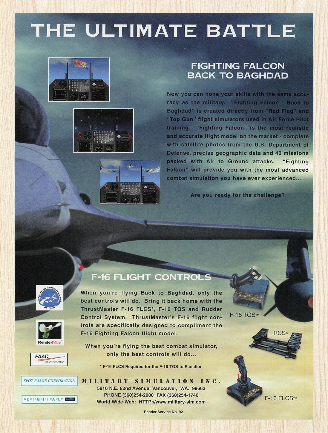 1996 Thrustmaster F-16 Flight Controls Original Advertisement v4