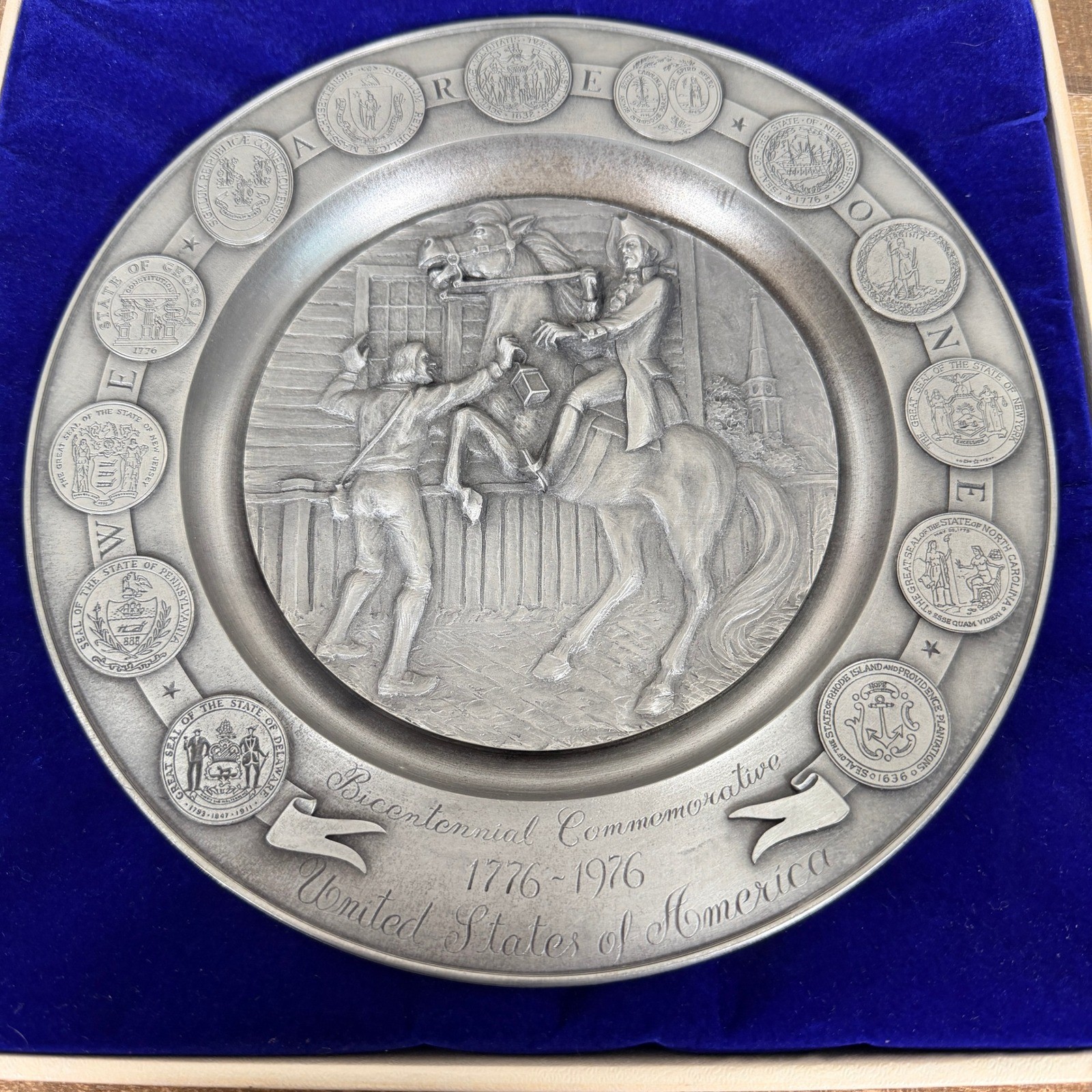 Bicentennial Commerative Pewter Plate #2 We Are One Midnight Ride of Paul Revere