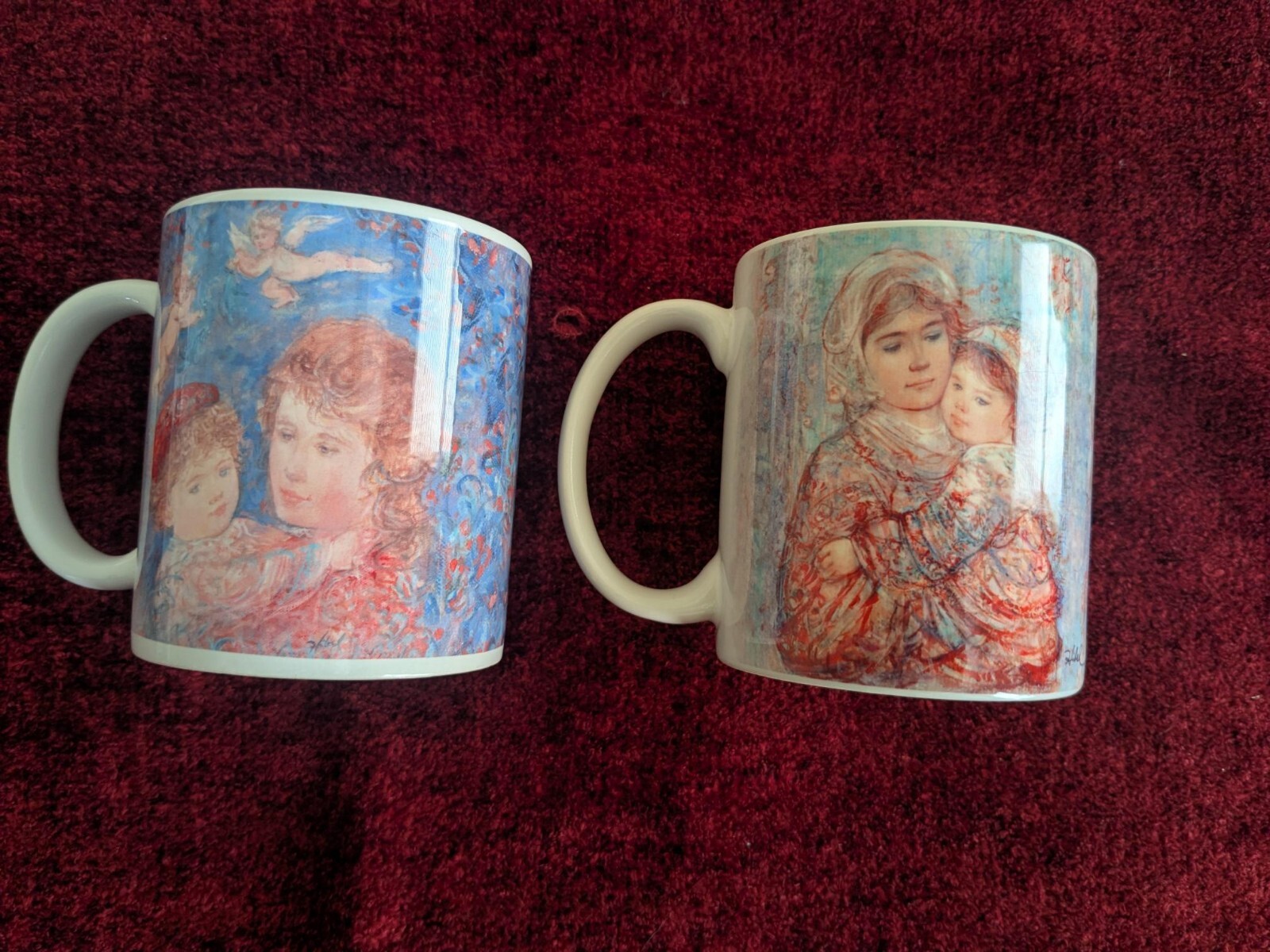 Edna Hibel New Hope & Vivian And Child Ceramic Art Mugs - New, Never Used