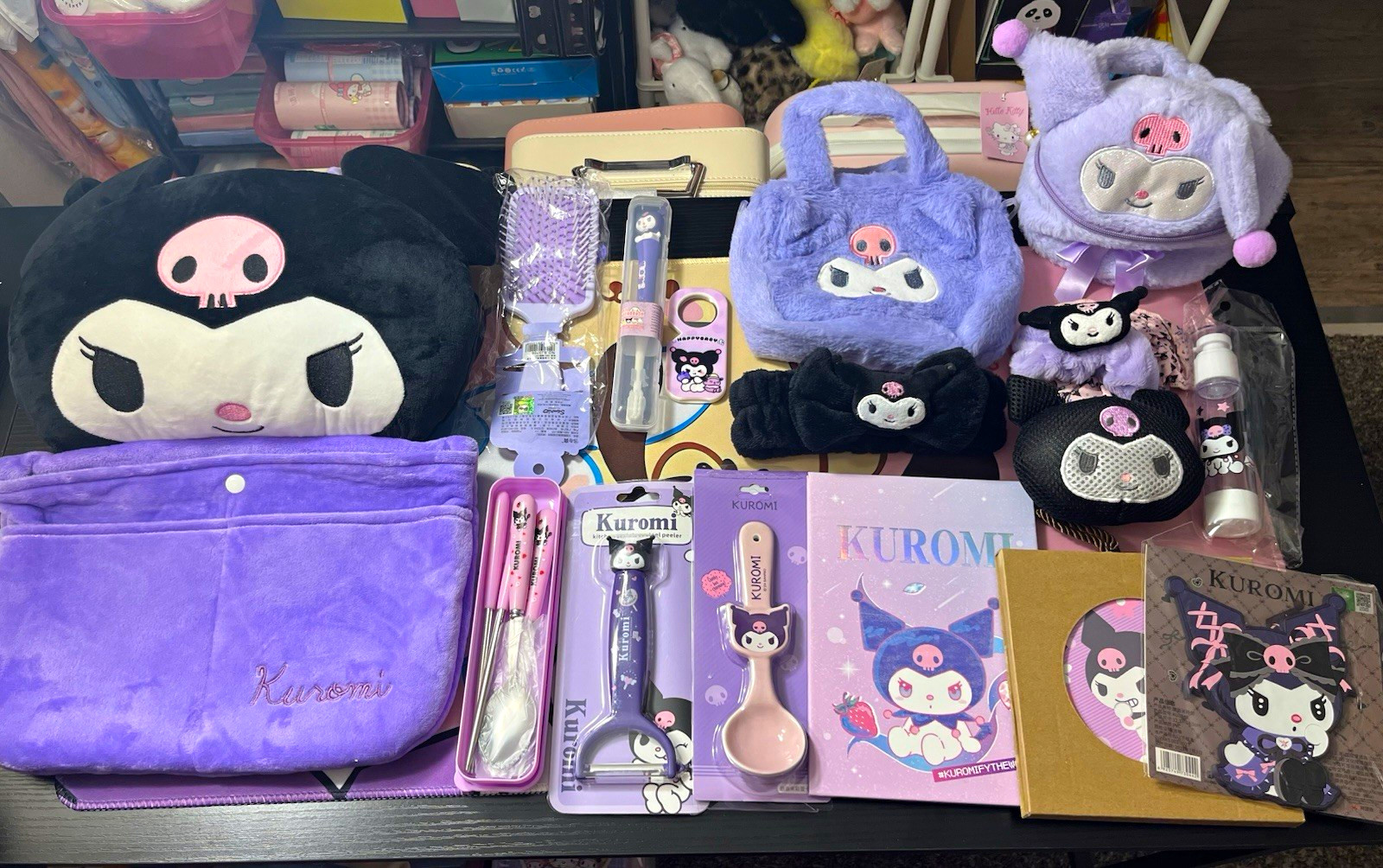 Sanrio Kuromi Plush Bags Storage Bag Big Mirror KitchenWear Toothbrush & Brush