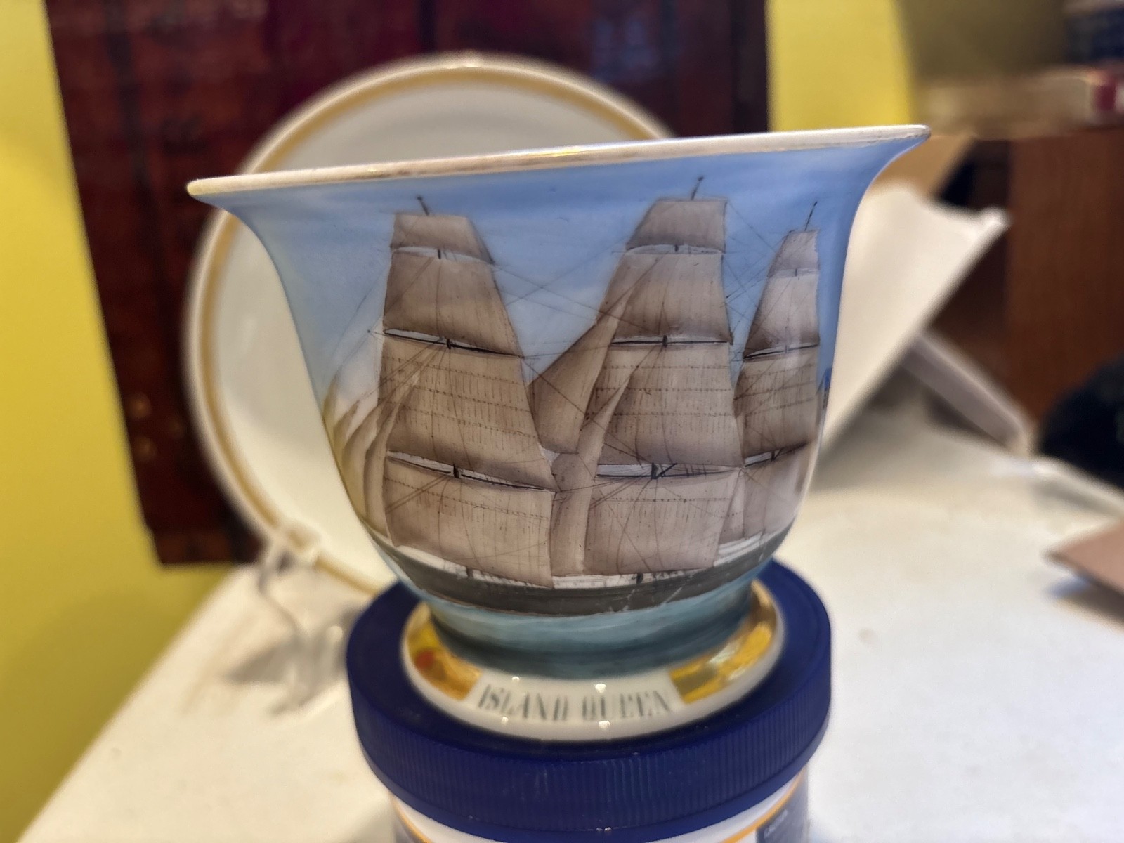 1860s Clipper Ship Island Queen portrait painting Captain AC Ruggles cup saucer