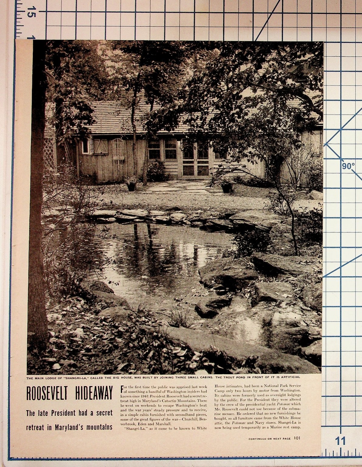 1946 Roosevelt Shangri-La Camp David Hideaway Magazine Article Ephemera