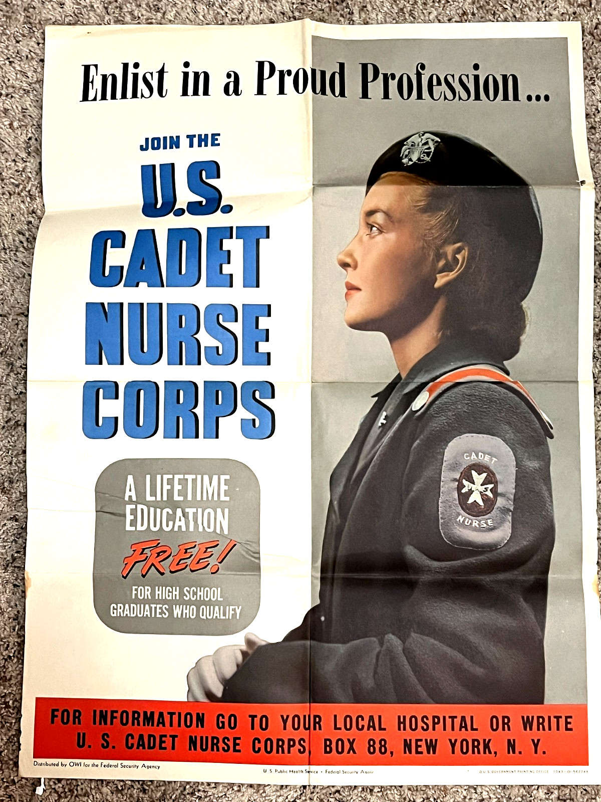 1943 OWI Join the US Cadet Nurse Corps Public Healther FSA War Poster