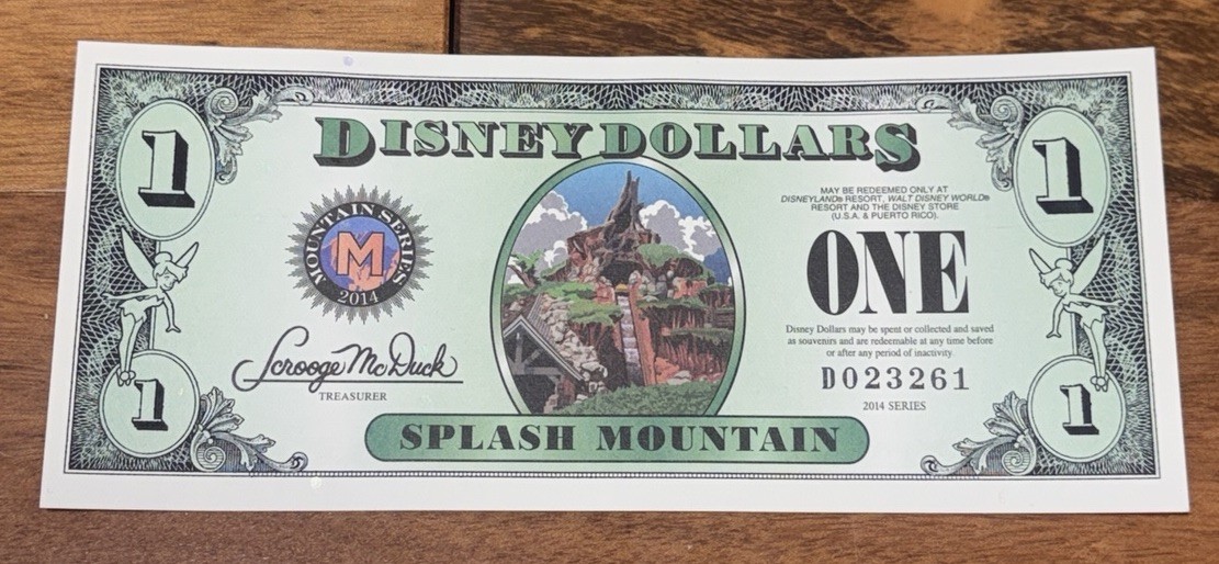 Disney Splash Mountain $1 Dollar 2014 D Series 5 Digit Serial Uncirculated