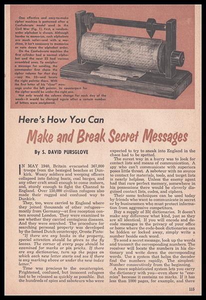 “How To Make & Break Secret Messages” 1962 article Cryptography~Cipher Codes