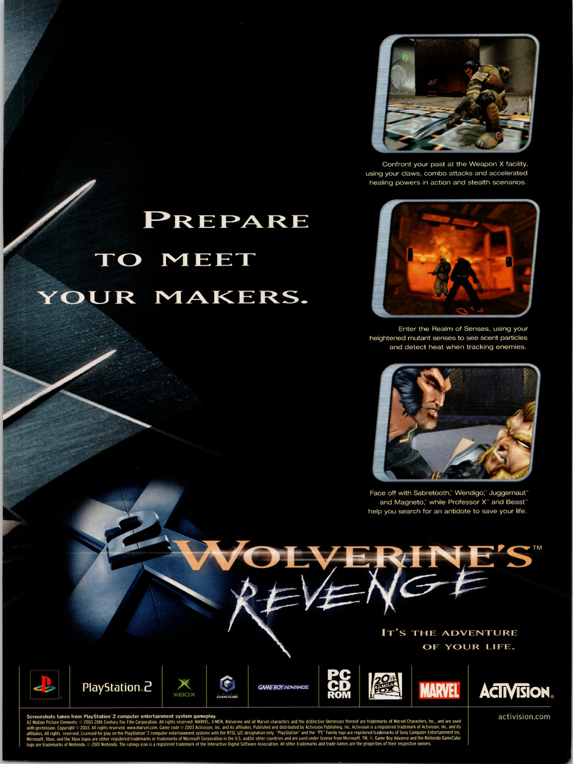 X2 Wolverine's Revenge 2003 Marvel Activision Video Game Full Page Ad