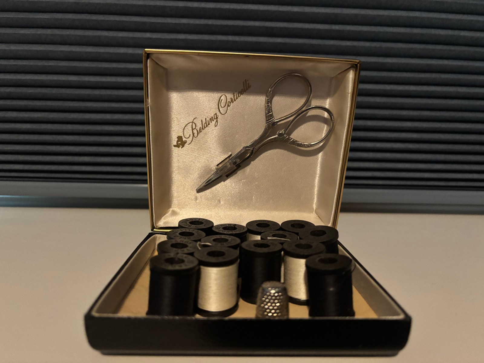 Vintage Belting Corticelli Travel Sewing Kit with Scissor, Thimble & Thread