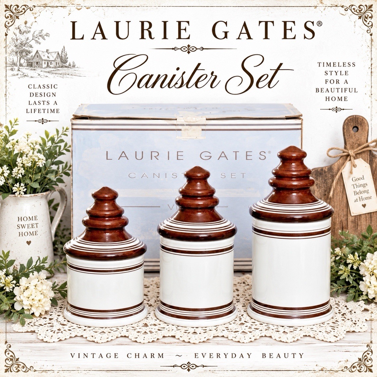 Laurie Gates 'CAUSAL COLLECTION' Vintage 3-Piece Round Kitchen Canister Set