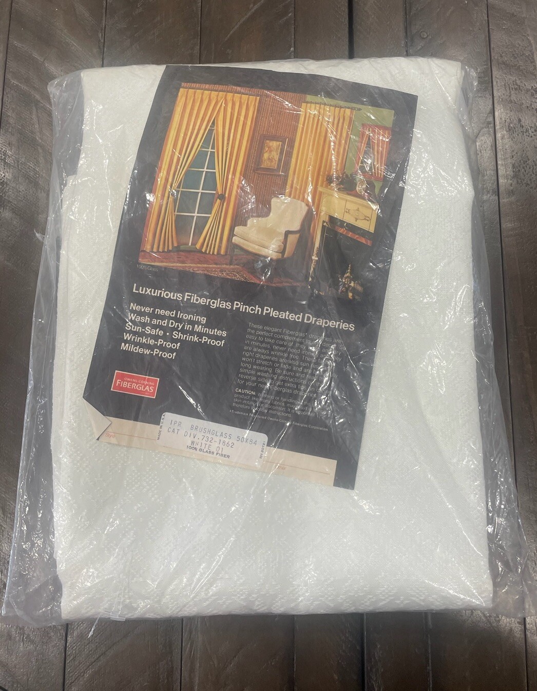 Vtg White Owens Corning Fiberglas Pinch Pleated Drapery Sheer Panel 50x84