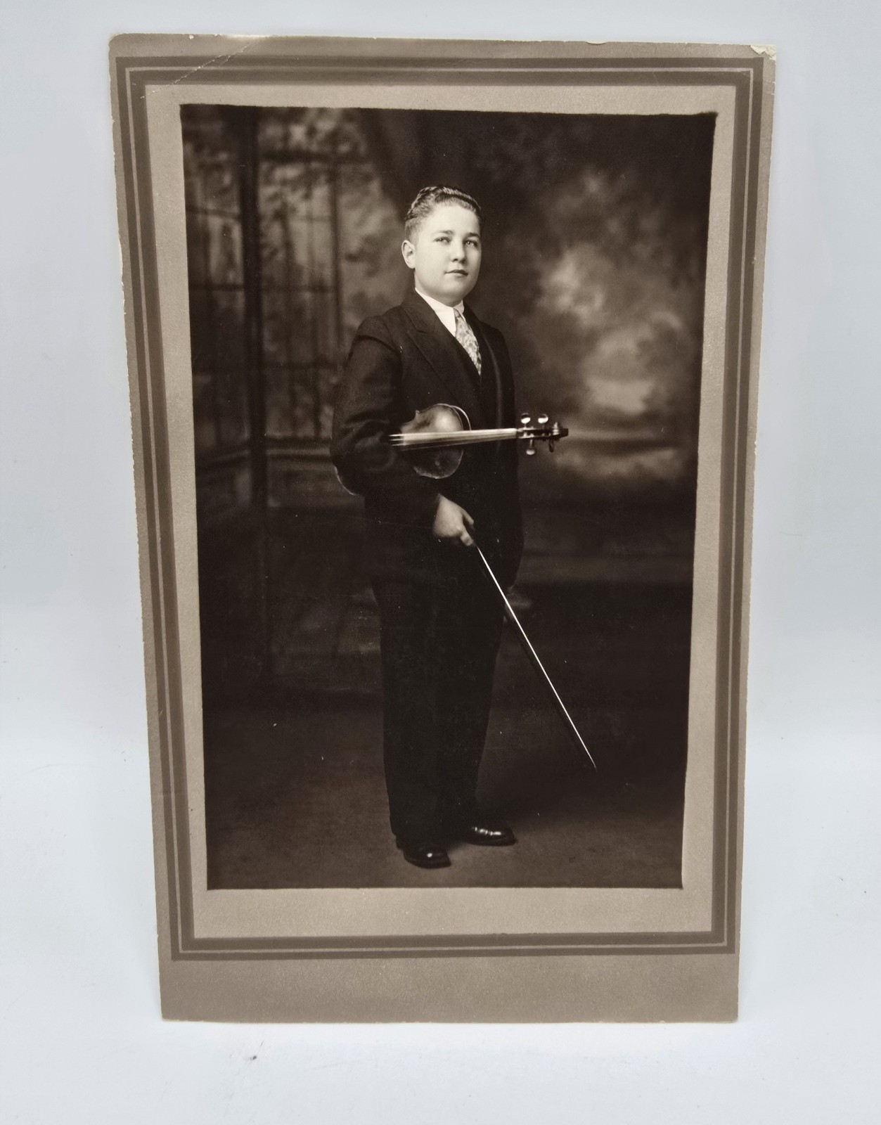 Vintage 1920’s era Studio Portrait Cabinet Photo-Well Dressed Young Boy Violin