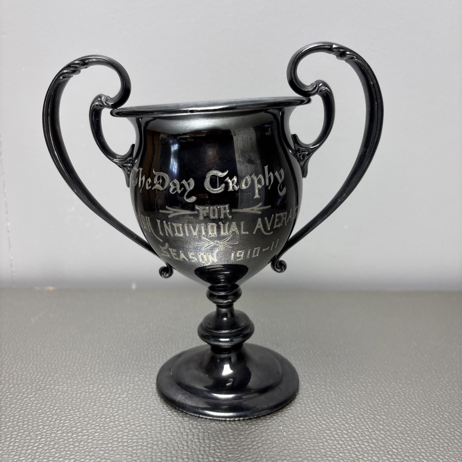 Antique 1910 “The Day Trophy” For High Individual Average Season Derby Silver Co