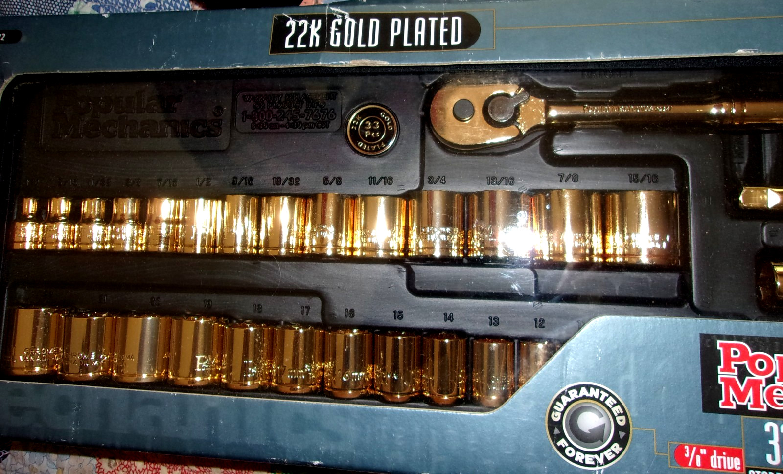 Popular Mechanics Gold Plated Socket Set 22k 33pc Standard Metric, New