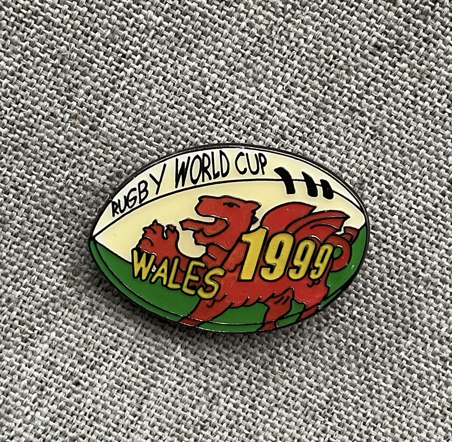 Rugby World Cup 1999 Wales Ball Vintage Enamel Pin Badge Brooch