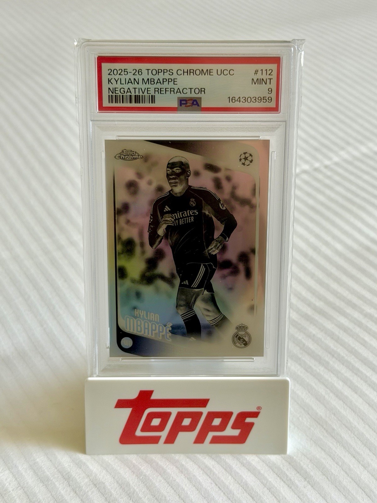 Topps Chrome UCC 2025-26 Kylian Mbappé #112 Negative Refractor PSA 9
