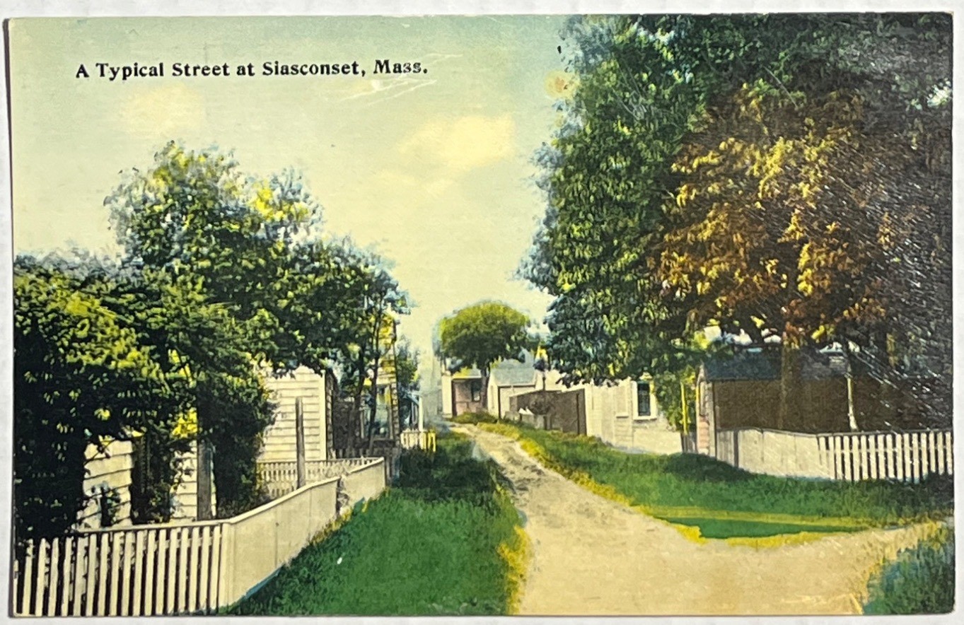 Siasconset MA Nantucket Island Vintage Postcard Typical Street Cottages 