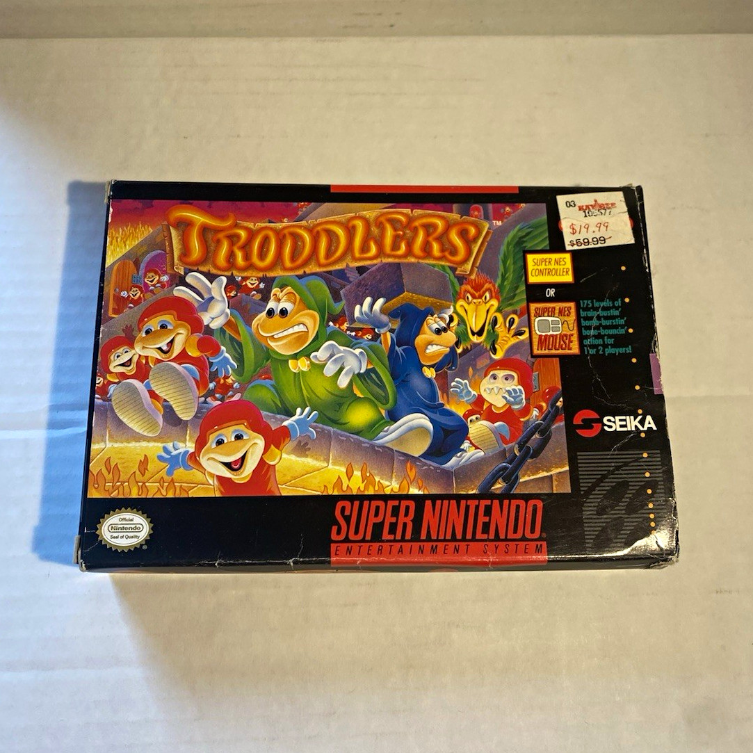 Troddlers SNES Super Nintendo CIB Box Manual Tray Authentic Untested